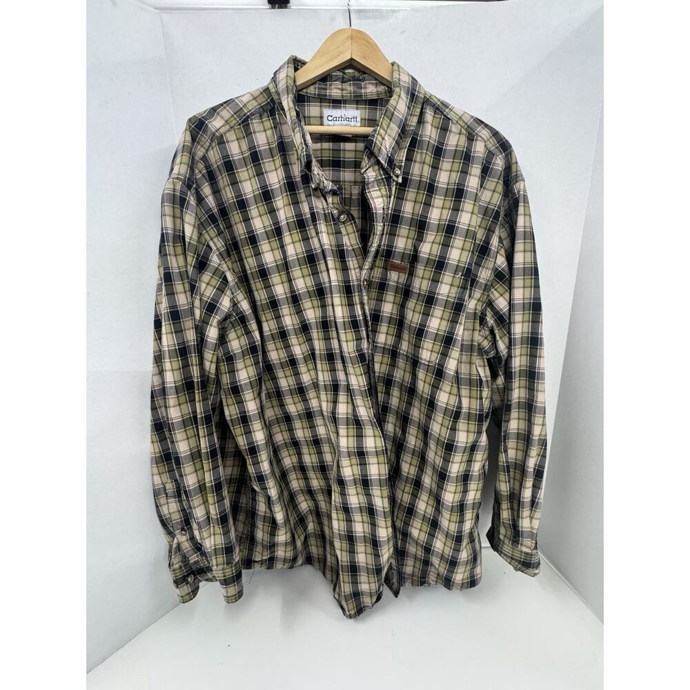 Carhartt Men's Long Sleeve Shirt, Yellow Green Plaid, 100% Cotton Size 4xl